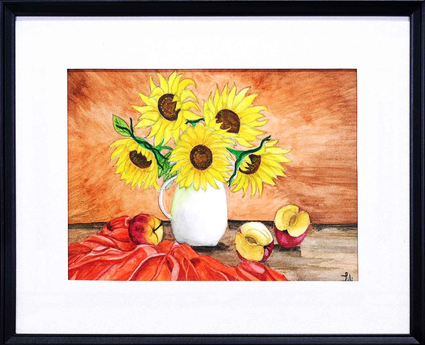 A Vase of Sunflowers & Apples