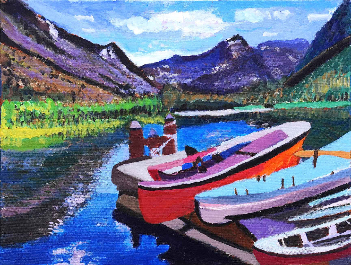 A Beautiful Scenery of Mountains and Boats
